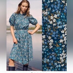 J. Crew Smocked neck puff-sleeve dress in Liberty Sea Blossoms XS